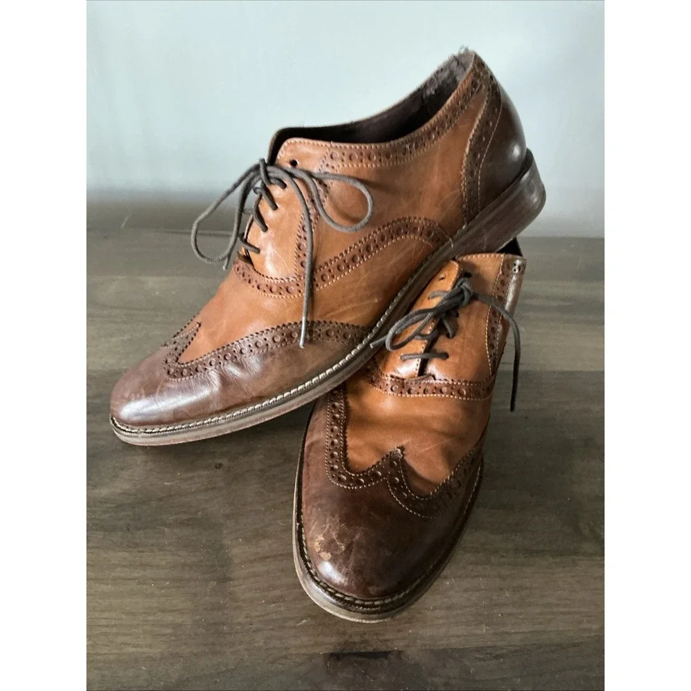 Cole Haan Wing Tip Oxford Dress Shoes Cognac Brown‎ Leather Sz 9